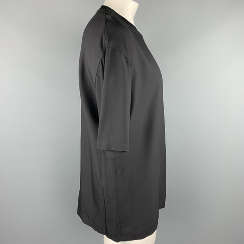 LANVIN Size M Black Viscose Blend Crew-Neck Short Sleeve Shirt