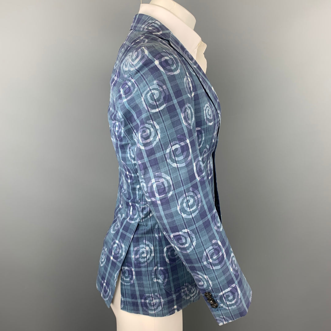 SOUTHWIK for JOURNAL STANDARD Size 34 Short Blue Plaid Notch Lapel Sport Coat