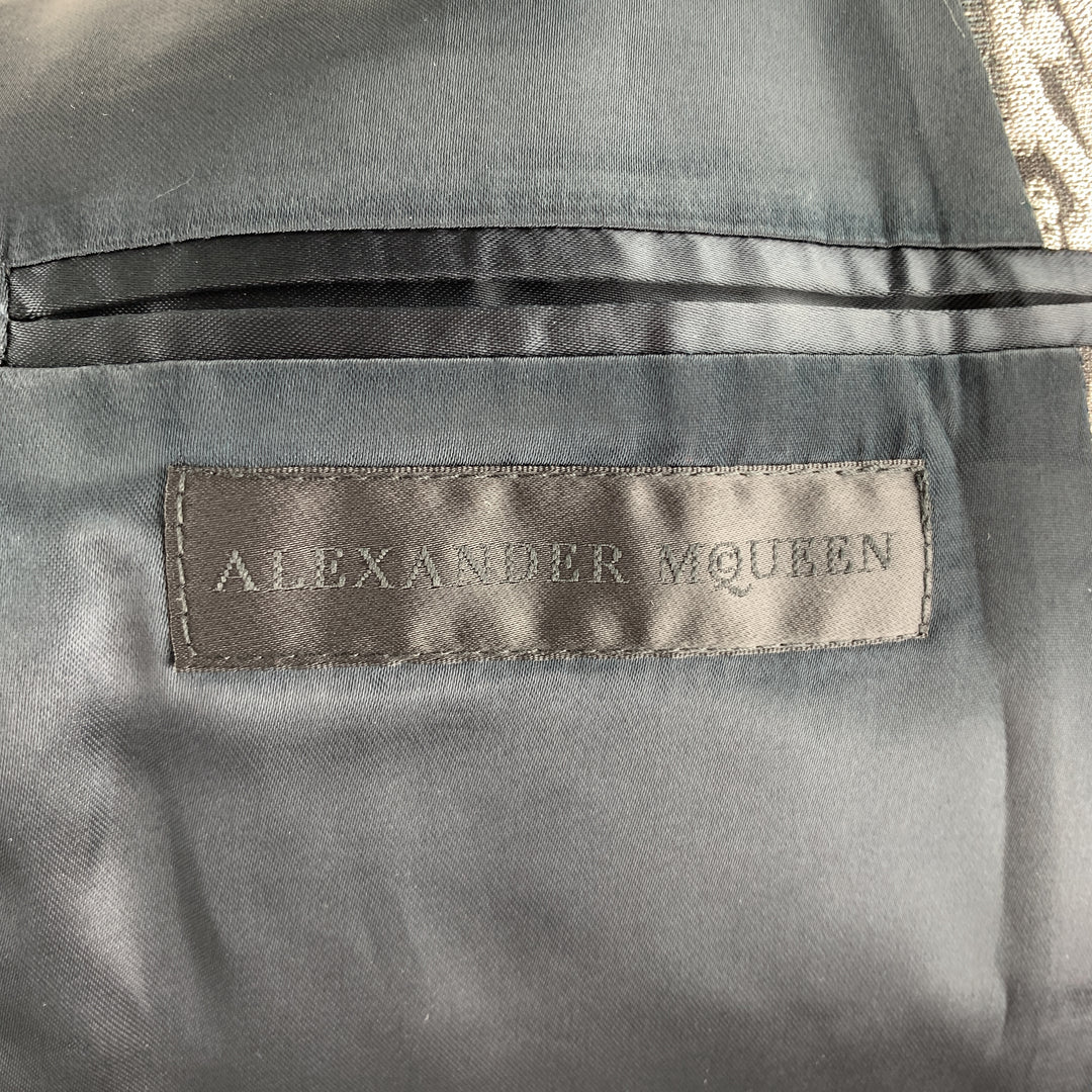 ALEXANDER MCQUEEN Size 38 / 40  Black Metallic Silver Marble Peak Lapel Blazer