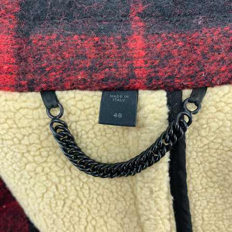 BURBERRY PRORSUM Fall 2011 Size 38 Red & Black Buffalo Plaid Polyester / Wool Peacoat