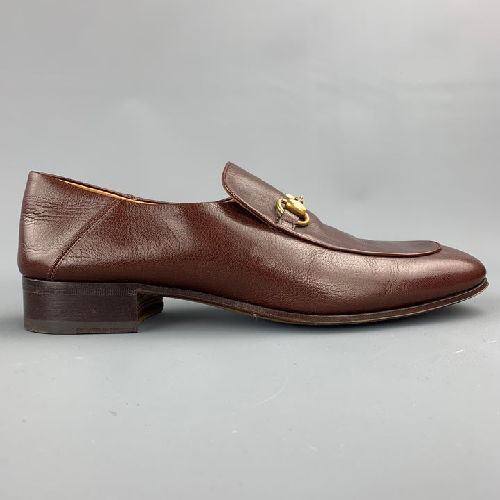 GUCCI Size 10.5  Brown Leather Horsebit Slip On Loafers