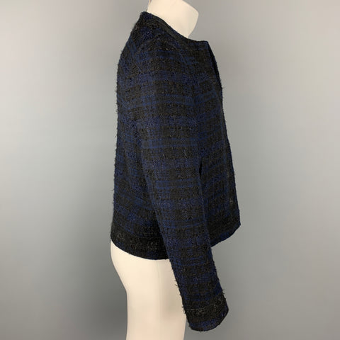GIVENCHY Size 38 Navy & Black Tweed Acrylic Blend Collarless Jacket