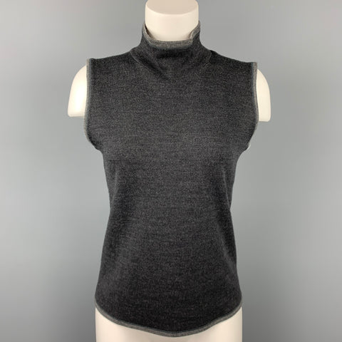 GIORGIO ARMANI Talla 6 Top informal con cuello alto simulado de lana y nailon gris