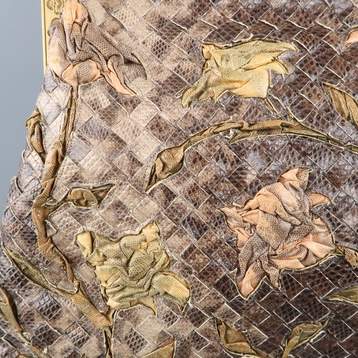 BOTTEGA VENETA Lavorazione Fatta a Aano Taupe Intrecciato Lizard Leather Handbag