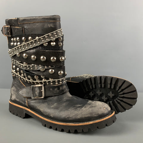 COMME des GARCONS TAO Black Distressed Leather Pull On Boots