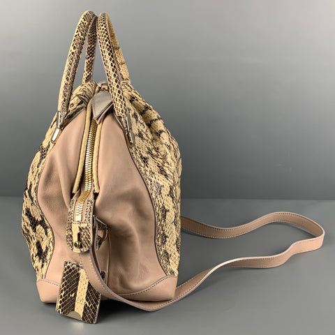 NINA RICCI Beige Brown Mixed Leathers Calfskin Satchel Handbag