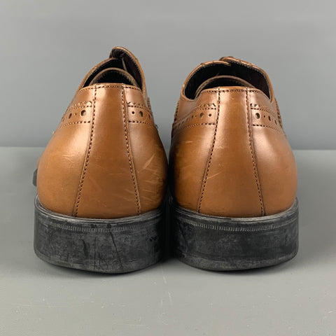 SALVATORE FERRAGAMO Size 10.5 Brown Tan Perforated Leather Wingtip Lace Up Shoes