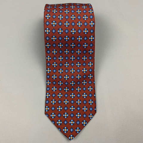 BALENCIAGA Burgundy & Blue Floral Silk Tie
