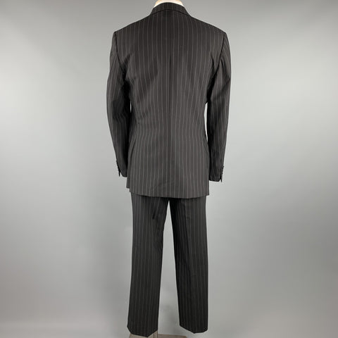 JOHN BARTLETT Talla 40 Traje regular negro con solapa de muesca de lana a rayas