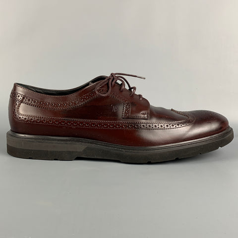 TOD'S Zapatos con cordones y punta de ala de cuero perforado color burdeos talla 12.5