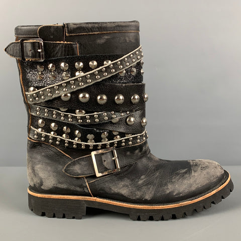 COMME des GARCONS TAO Black Distressed Leather Pull On Boots