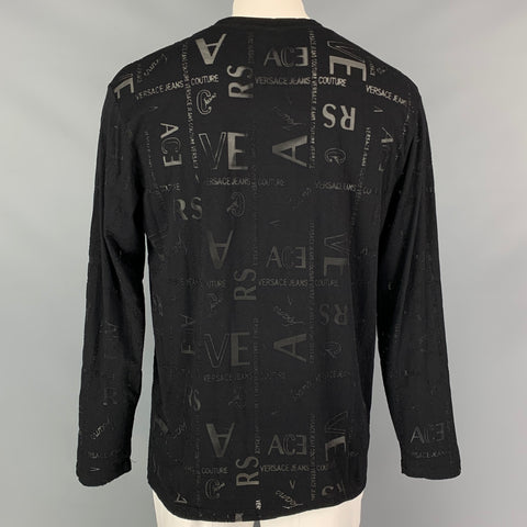 VERSACE JEANS COUTURE Size XXXL Black See Through Logo Viscose Blend Crew-Neck Pullover