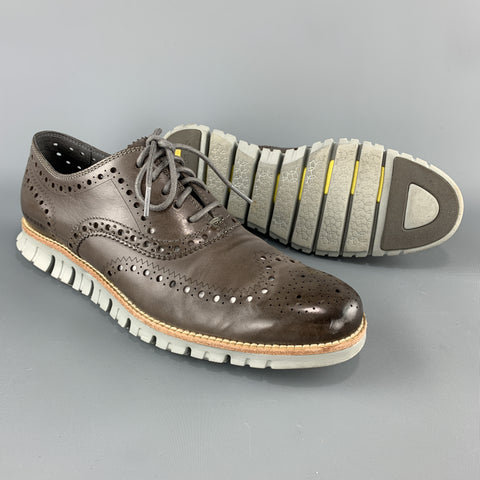 COLE HAAN Size 8.5 Taupe Brown Perforated Leather Athletic Sole Lace ZEROGRAND Up