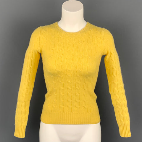 RALPH LAUREN Black Label Talla S Suéter de punto de ochos de cachemira amarillo