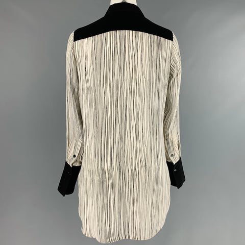 VINCE Talla XS Blusa con ribete en contraste con líneas de seda blanca y negra