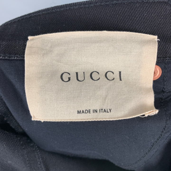 GUCCI Size 28 Black Embroidery Cotton Skinny Jeans
