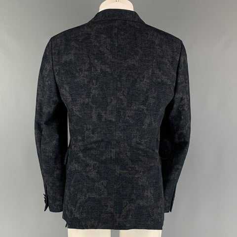 ETRO Size 40 Navy Grey Jacquard Wool Blend Notch Lapel Sport Coat