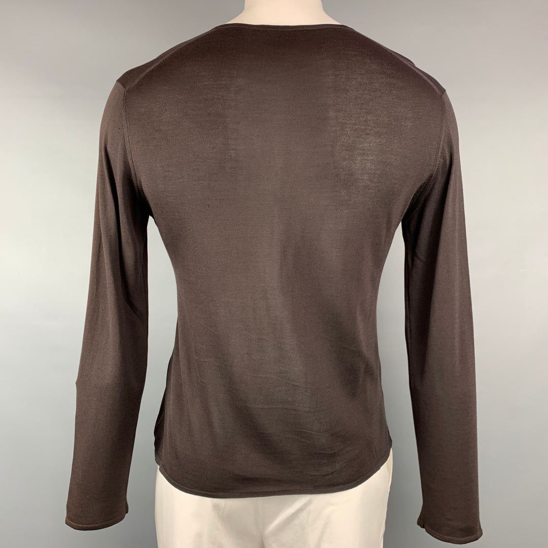 GUCCI Size L Brown Silk V-Neck Pullover