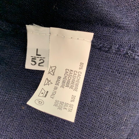 KITON Size L Navy Cashmere Silk V-Neck Pullover
