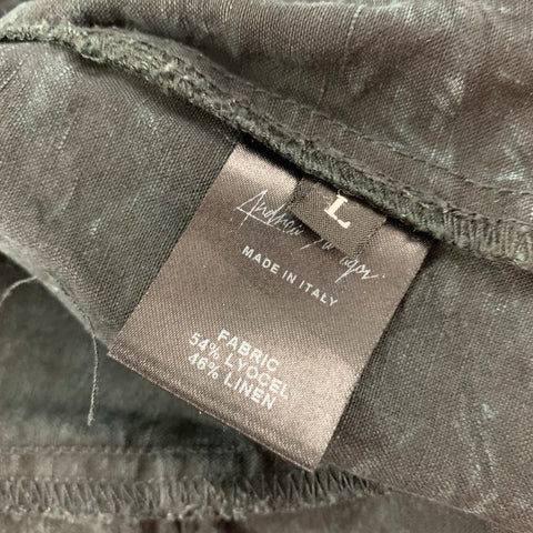 ANDREA YA'AQOV Size L Navy Black Lyocel Linen Cropped Casual Pants