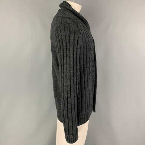 KITON Size L Grey Knit Cotton Shawl Collar Cardigan