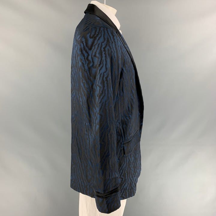 LA PERLA SS 16 Size XL Navy & Black Jacquard Silk / Polyester Coat