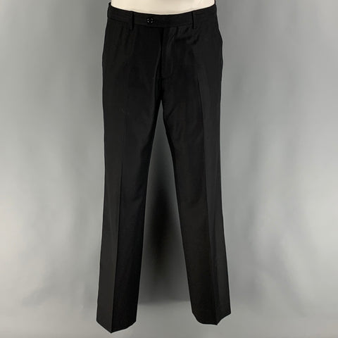 CALVIN KLEIN COLLECTION Size 38 Black Solid Wool Peak Lapel 32 32 Tuxedo