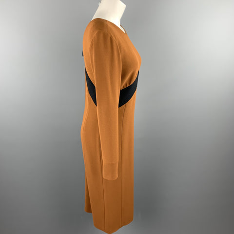 BURBERRY PRORSUM Size 10 Rust Brown Color Block Crepe A-Line Dress
