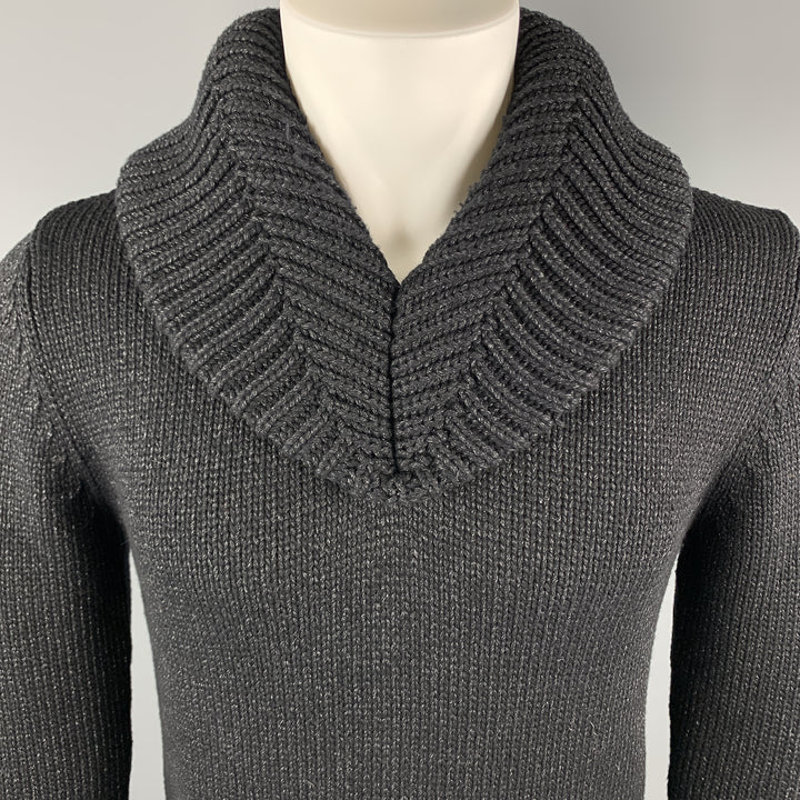 ANN DEMEULEMEESTER Size M Black Knitted Rayon Blend Shawl Collar Pullover Sweater