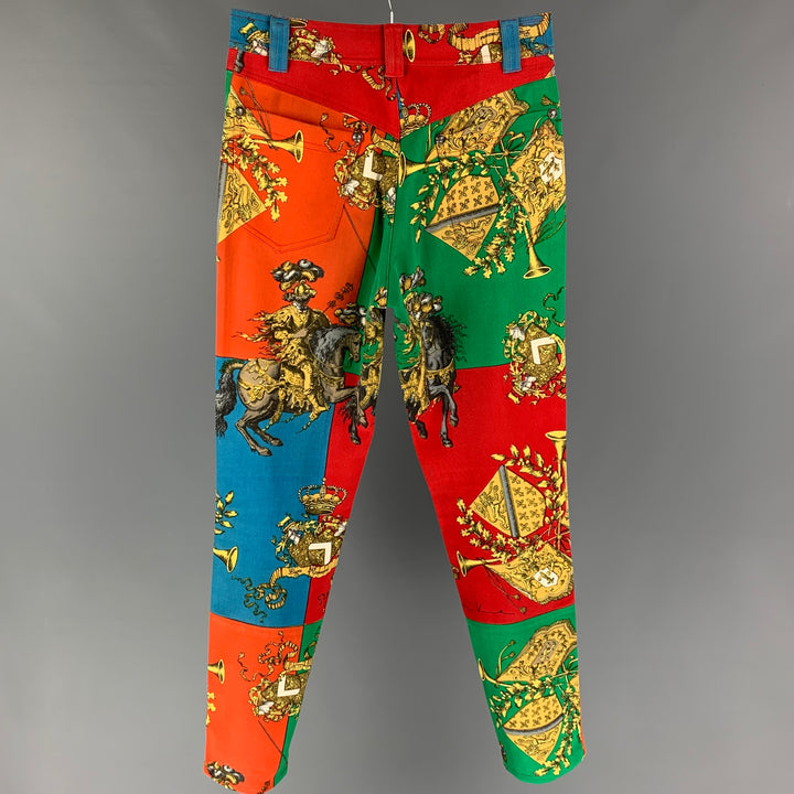 Vintage GIANNI VERSACE Talla 28 Estampado multicolor Algodón Nylon Jean Corte Pantalones casuales