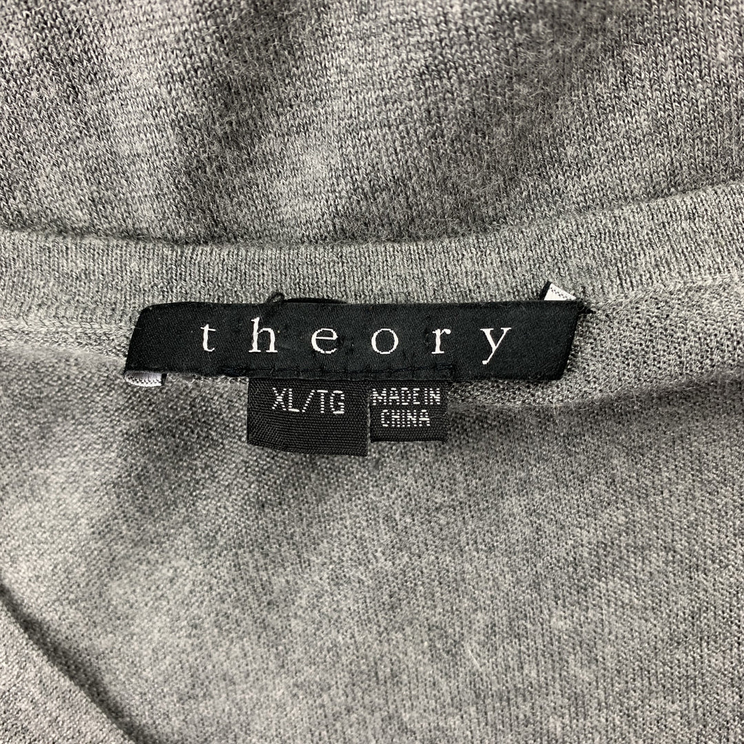 THEORY Size XL Grey Silk / Cashmere V-Neck Elbow Patch Pullover