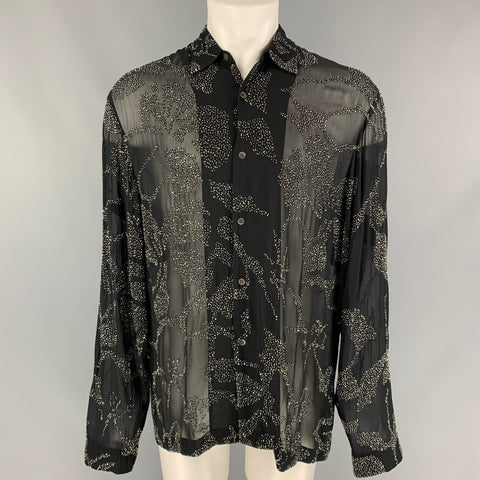 DRIES VAN NOTEN Size S Black Silver Sequined Viscose Long Sleeve Shirt
