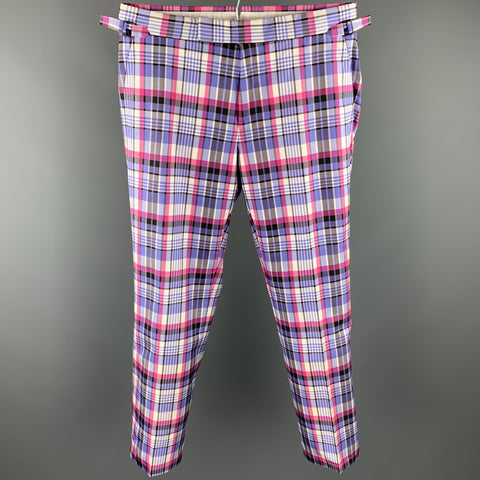 TOM FORD Size 32 Lavender & Pink Plaid Silk / Cotton Zip Fly Dress Pants