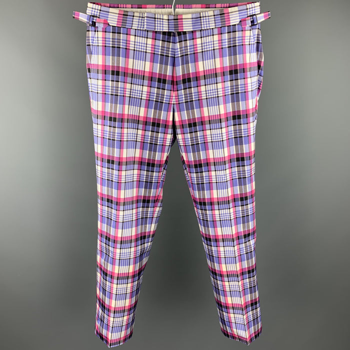 TOM FORD Size 32 Lavender & Pink Plaid Silk / Cotton Zip Fly Dress Pants
