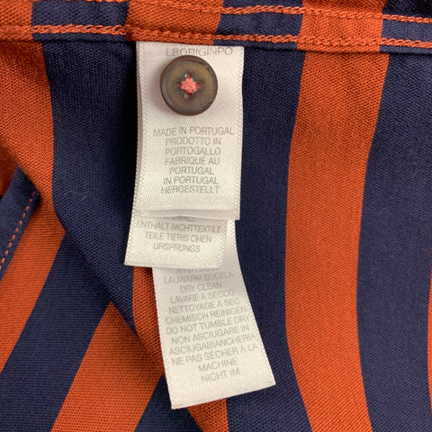 PAUL SMITH Size M Rust Navy Stripe Viscose Blend Short Sleeve Shirt