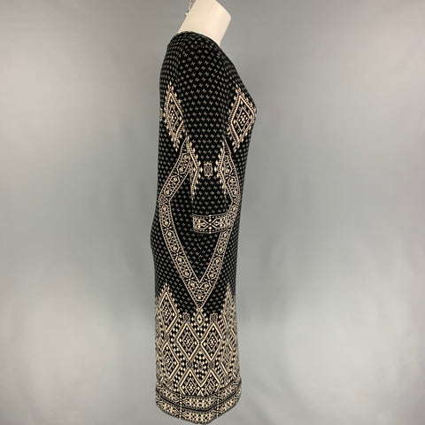 SAKS FIFTH AVENUE Size M Black White Cotton Blend 3/4 Sleeves Dress