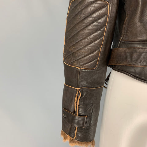 HENRY BEGUELIN Size 4 Brown & Tan Chamois Leather Motorcycle Jacket