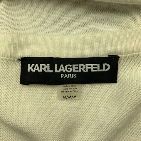 KARL LAGERFELD Size M White Knit Floral Textured Chiffon Front Cardigan