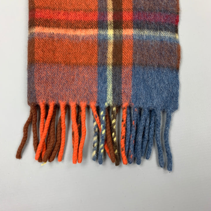 Bufanda con flecos de angora y lana a cuadros ladrillo BEGG