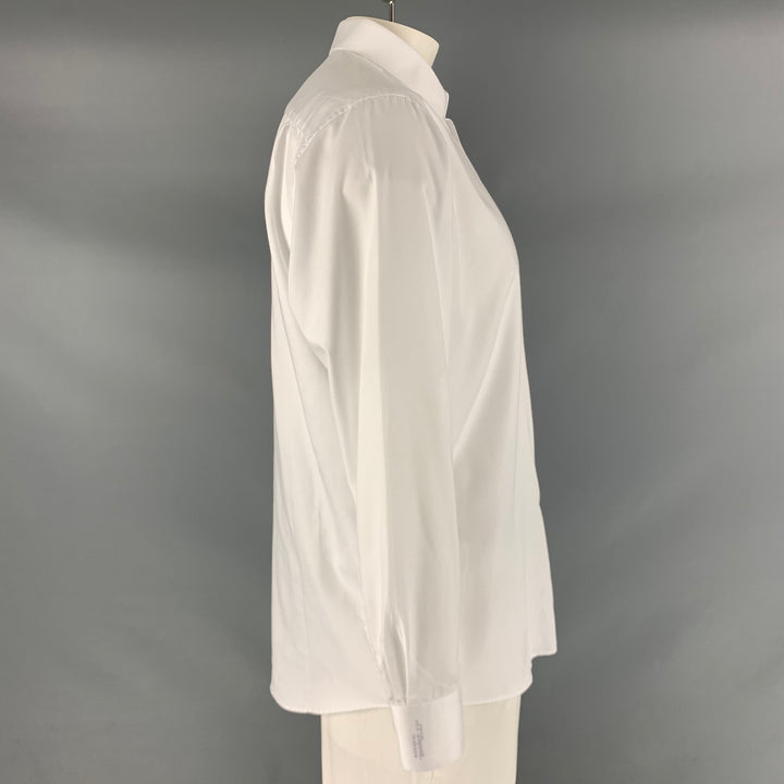 S.T.DUPONT Size L White Solid Cotton Button Up Long Sleeve Shirt