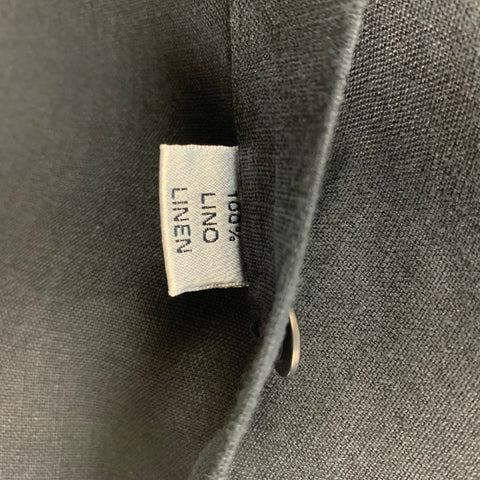 FINAMORE Size M Navy Linen Button Up Long Sleeve Shirt