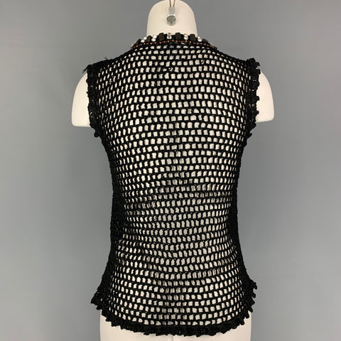 OSCAR DE LA RENTA SS 08 Size S Black Silk Beaded Crystal Dress Top