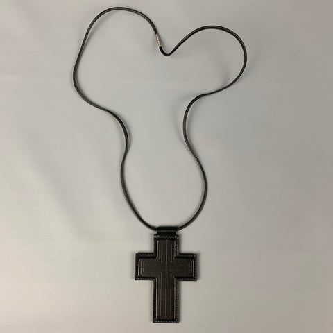 YVES SAINT LAURENT Black Leather Cross Necklace