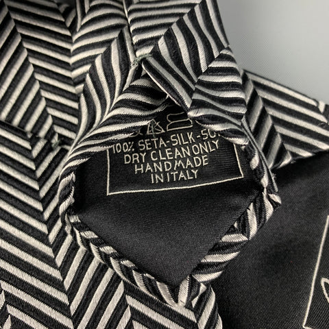 BRIONI Black White Herringbone Silk Tie