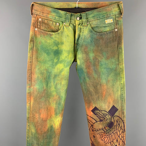 THE PEOPLE OF THE LABYRINTHS Size M Multi-Color Dyed Denim Button Fly Jeans