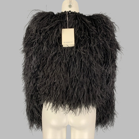 GIVENCHY Size 4 Black Silk Feathers Ostrich Cropped Jacket
