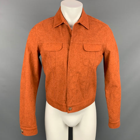 CALVIN KLEIN COLLECTION Size 38 Orange Heather Polyester Blend Hidden Placket Trucker Jacket