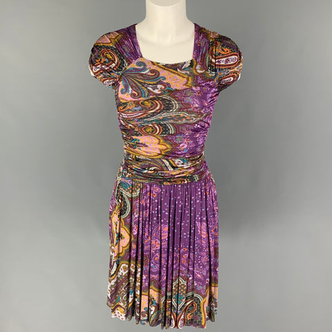 ETRO Taille 4 Robe sans manches en viscose multicolore violette à motif cachemire