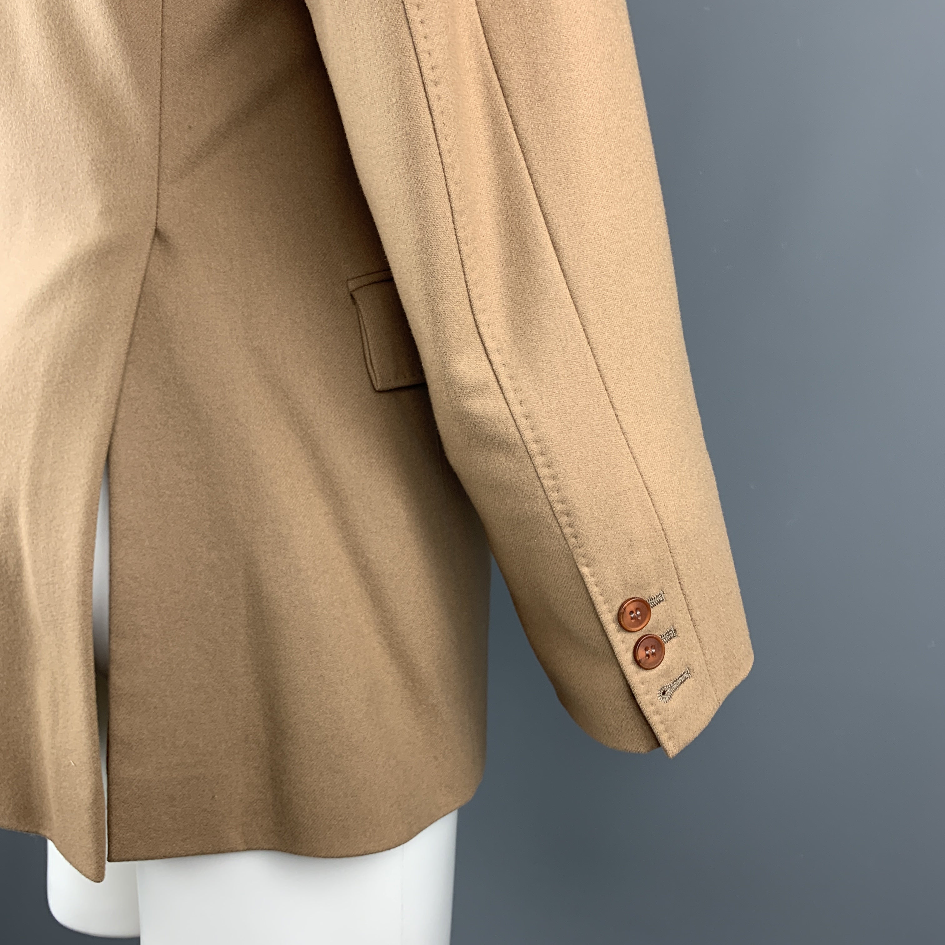 SO by Alexander Van Slobbe 40 Tan Solid Wool Blend Notch Lapel 