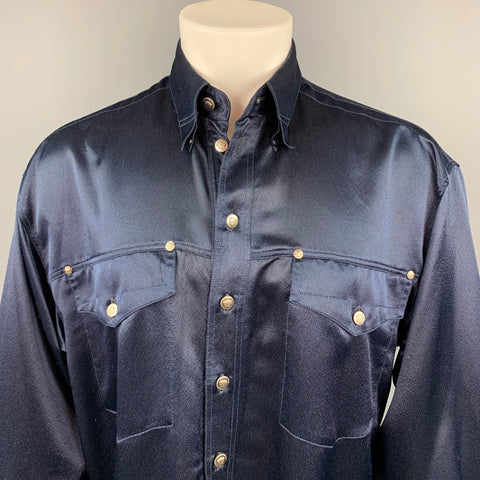 Vintage VERSACE JEANS COUTURE Size M Navy Polyester Long Sleeve Shirt